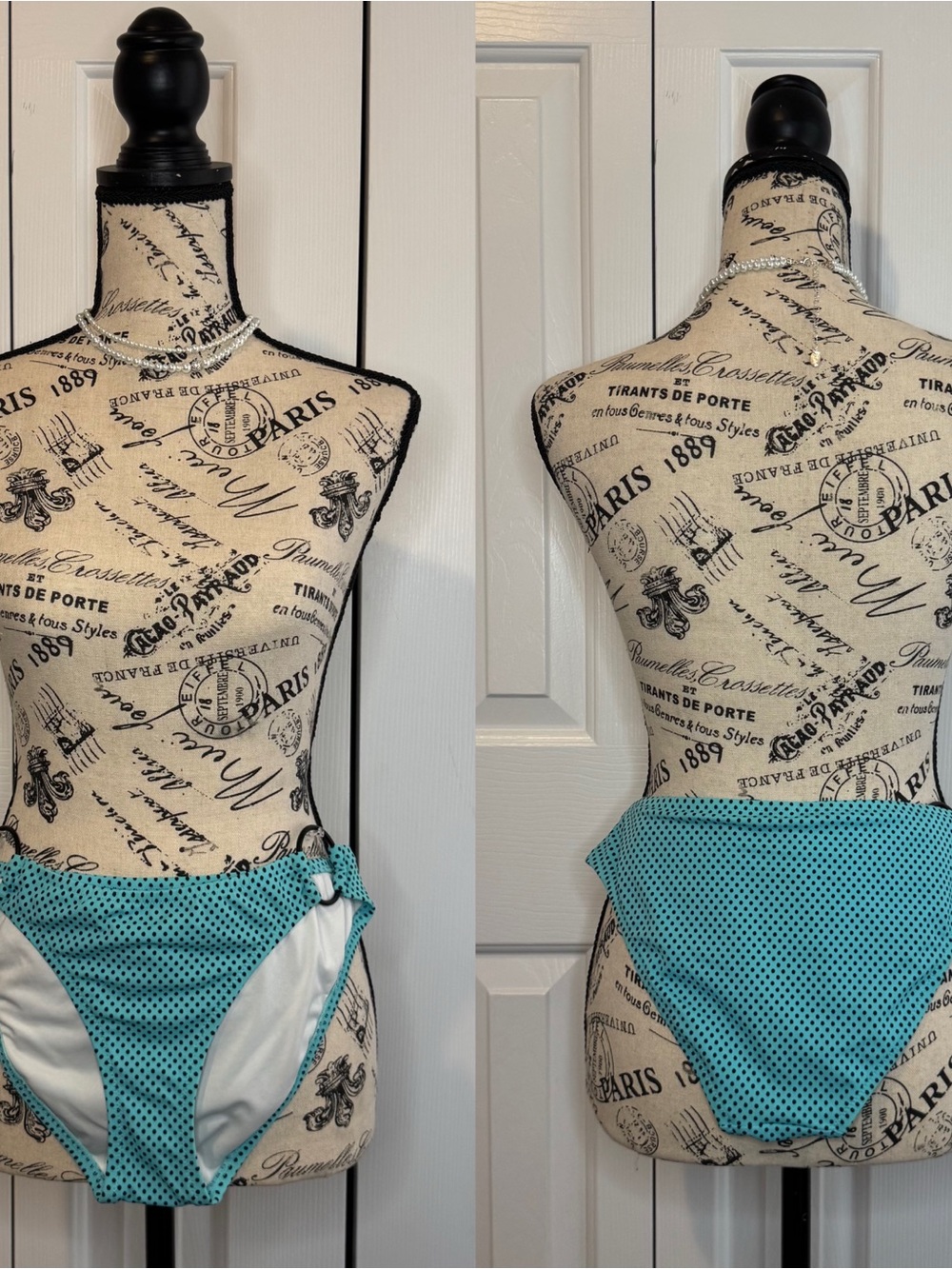 Victoria's Secret Turquoise and Black Polka Dot Bikini Bottoms